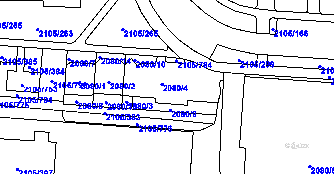 Parcela st. 2080/4 v KÚ Šumbark, Katastrální mapa