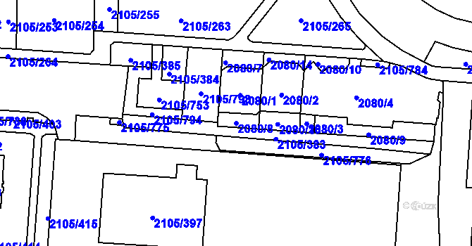 Parcela st. 2080/8 v KÚ Šumbark, Katastrální mapa
