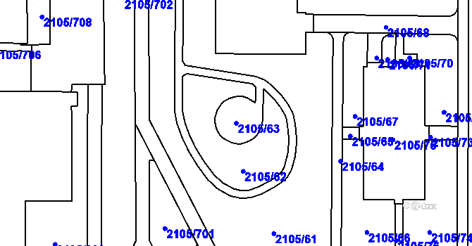 Parcela st. 2105/63 v KÚ Šumbark, Katastrální mapa