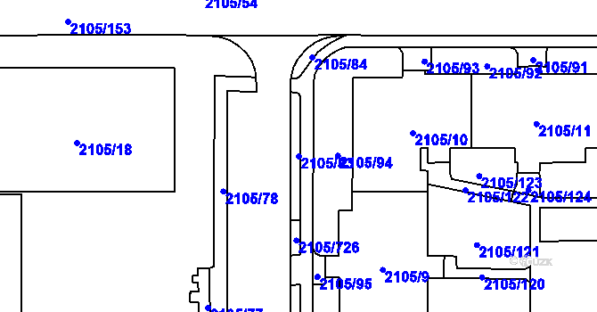 Parcela st. 2105/83 v KÚ Šumbark, Katastrální mapa