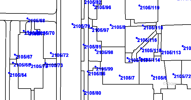 Parcela st. 2105/98 v KÚ Šumbark, Katastrální mapa