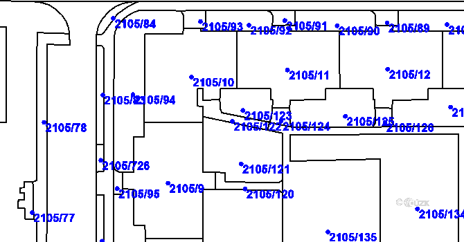 Parcela st. 2105/122 v KÚ Šumbark, Katastrální mapa