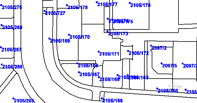 Parcela st. 2105/171 v KÚ Šumbark, Katastrální mapa