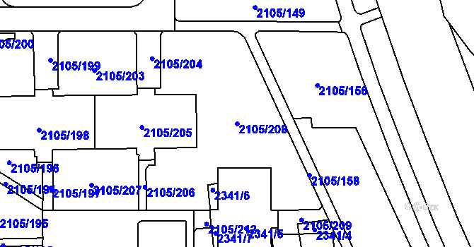 Parcela st. 2105/208 v KÚ Šumbark, Katastrální mapa