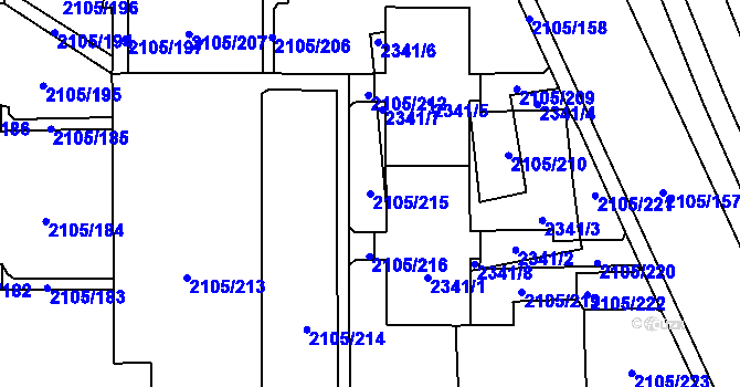 Parcela st. 2105/215 v KÚ Šumbark, Katastrální mapa