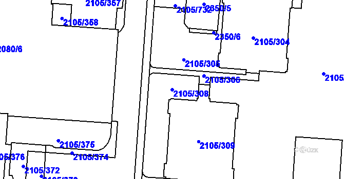 Parcela st. 2105/308 v KÚ Šumbark, Katastrální mapa