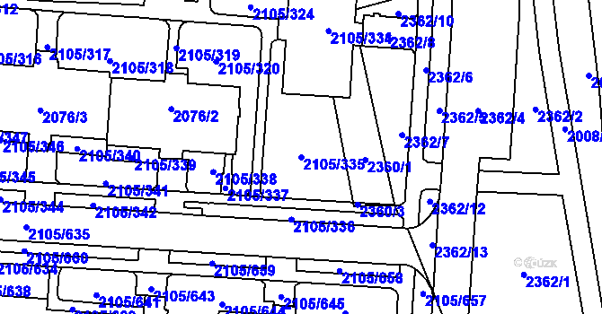 Parcela st. 2105/335 v KÚ Šumbark, Katastrální mapa