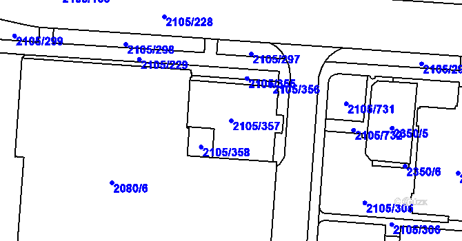 Parcela st. 2105/357 v KÚ Šumbark, Katastrální mapa