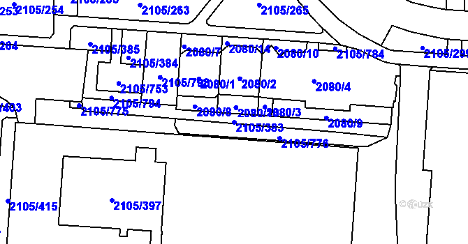 Parcela st. 2105/383 v KÚ Šumbark, Katastrální mapa