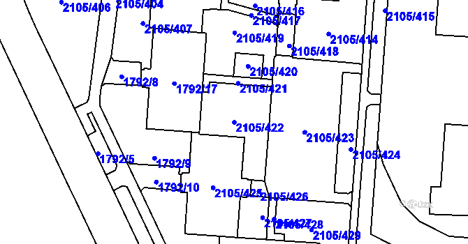 Parcela st. 2105/422 v KÚ Šumbark, Katastrální mapa