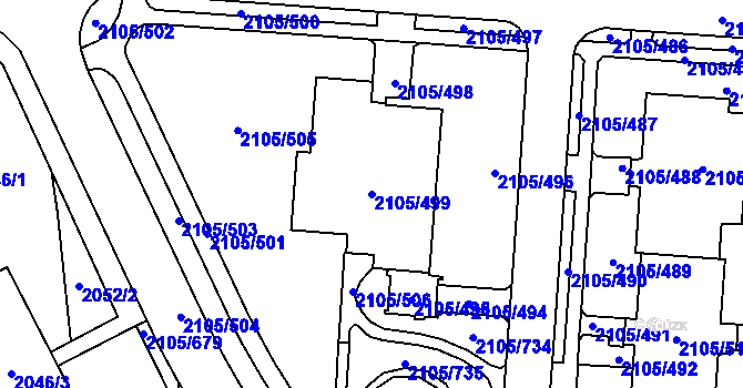 Parcela st. 2105/499 v KÚ Šumbark, Katastrální mapa