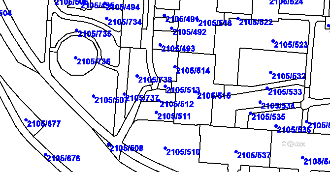 Parcela st. 2105/513 v KÚ Šumbark, Katastrální mapa
