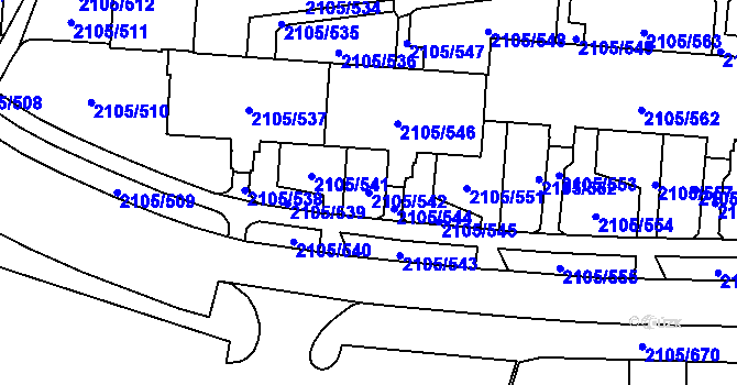 Parcela st. 2105/542 v KÚ Šumbark, Katastrální mapa