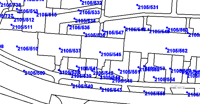 Parcela st. 2105/546 v KÚ Šumbark, Katastrální mapa