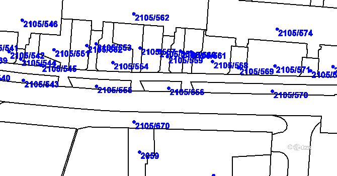 Parcela st. 2105/556 v KÚ Šumbark, Katastrální mapa