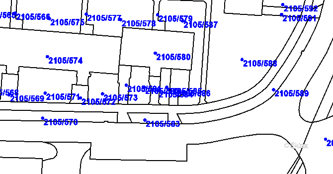 Parcela st. 2105/585 v KÚ Šumbark, Katastrální mapa