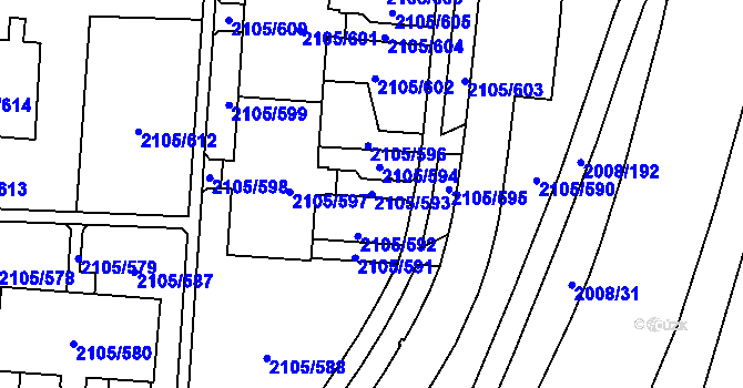 Parcela st. 2105/593 v KÚ Šumbark, Katastrální mapa