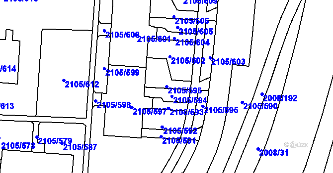 Parcela st. 2105/596 v KÚ Šumbark, Katastrální mapa