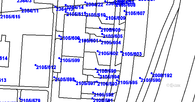 Parcela st. 2105/602 v KÚ Šumbark, Katastrální mapa