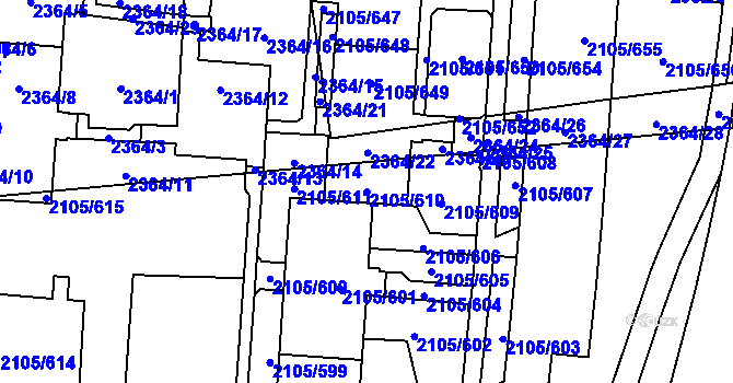 Parcela st. 2105/610 v KÚ Šumbark, Katastrální mapa