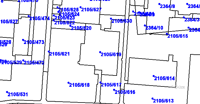 Parcela st. 2105/619 v KÚ Šumbark, Katastrální mapa