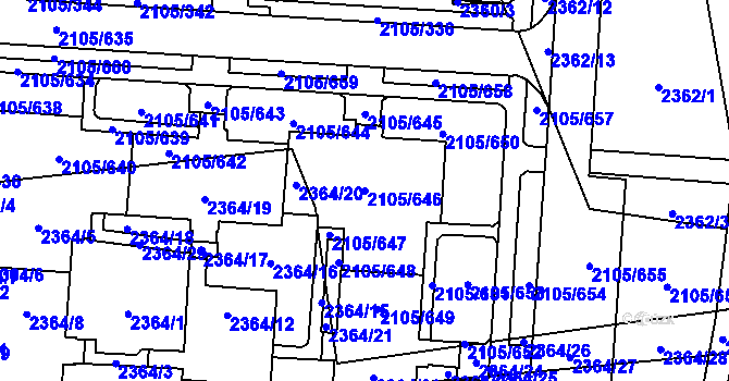 Parcela st. 2105/646 v KÚ Šumbark, Katastrální mapa