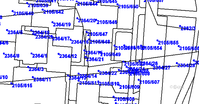 Parcela st. 2105/649 v KÚ Šumbark, Katastrální mapa