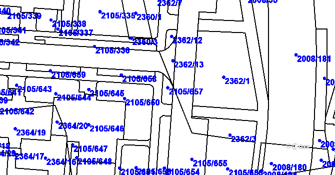 Parcela st. 2105/657 v KÚ Šumbark, Katastrální mapa