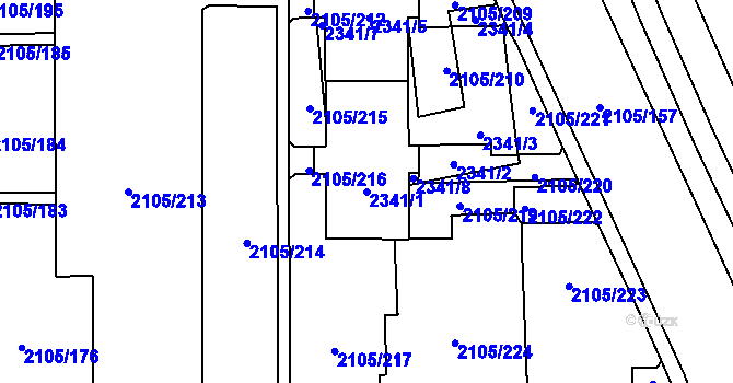 Parcela st. 2341/1 v KÚ Šumbark, Katastrální mapa
