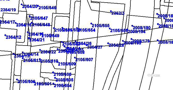Parcela st. 2364/27 v KÚ Šumbark, Katastrální mapa
