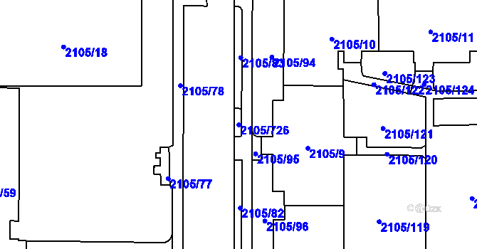Parcela st. 2105/726 v KÚ Šumbark, Katastrální mapa