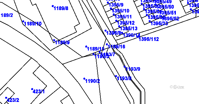 Parcela st. 1193/7 v KÚ Šumbark, Katastrální mapa