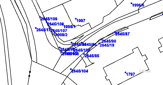 Parcela st. 2645/86 v KÚ Prostřední Suchá, Katastrální mapa
