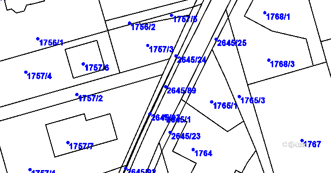 Parcela st. 2645/89 v KÚ Prostřední Suchá, Katastrální mapa