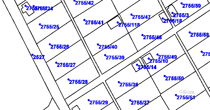 Parcela st. 2755/39 v KÚ Prostřední Suchá, Katastrální mapa