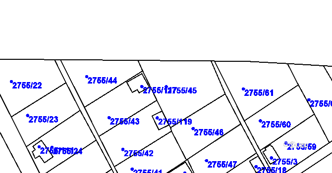 Parcela st. 2755/45 v KÚ Prostřední Suchá, Katastrální mapa