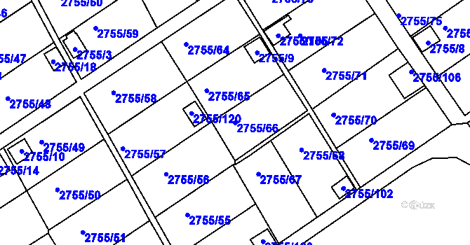 Parcela st. 2755/66 v KÚ Prostřední Suchá, Katastrální mapa