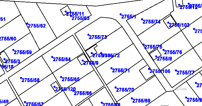 Parcela st. 2755/72 v KÚ Prostřední Suchá, Katastrální mapa
