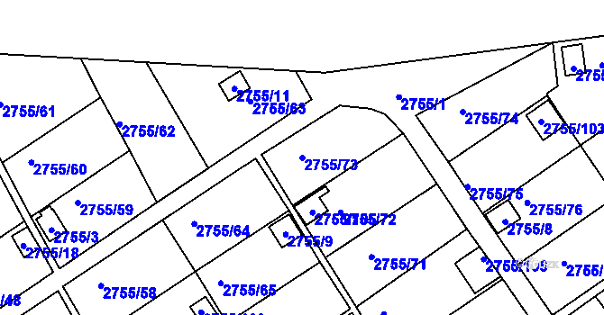 Parcela st. 2755/73 v KÚ Prostřední Suchá, Katastrální mapa