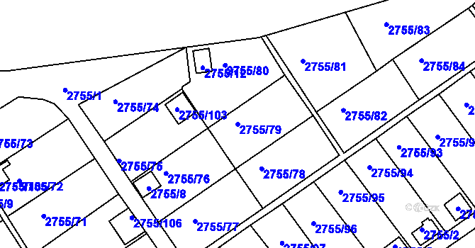 Parcela st. 2755/79 v KÚ Prostřední Suchá, Katastrální mapa