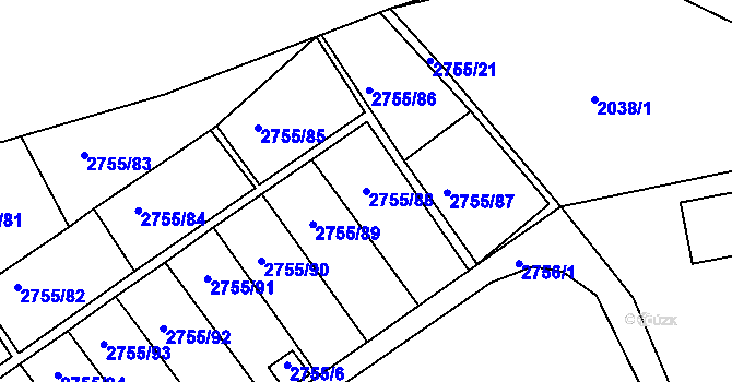 Parcela st. 2755/88 v KÚ Prostřední Suchá, Katastrální mapa