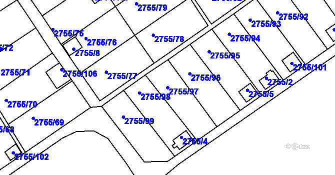 Parcela st. 2755/97 v KÚ Prostřední Suchá, Katastrální mapa