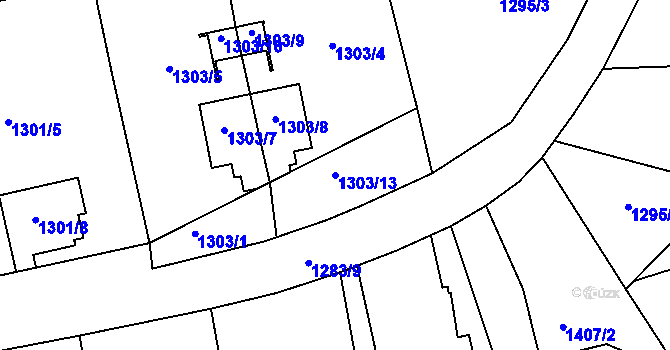Parcela st. 1303/13 v KÚ Prostřední Suchá, Katastrální mapa