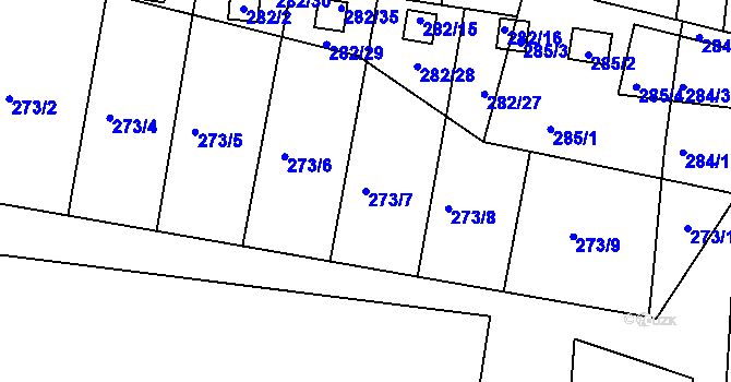 Parcela st. 273/7 v KÚ Prostřední Suchá, Katastrální mapa