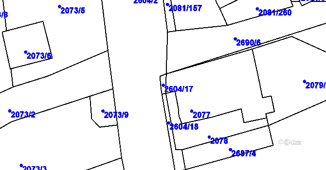 Parcela st. 2604/17 v KÚ Prostřední Suchá, Katastrální mapa