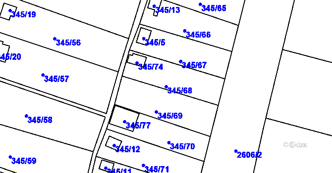 Parcela st. 345/68 v KÚ Prostřední Suchá, Katastrální mapa