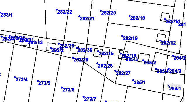 Parcela st. 282/15 v KÚ Prostřední Suchá, Katastrální mapa