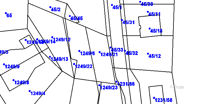 Parcela st. 1249/21 v KÚ Prostřední Suchá, Katastrální mapa