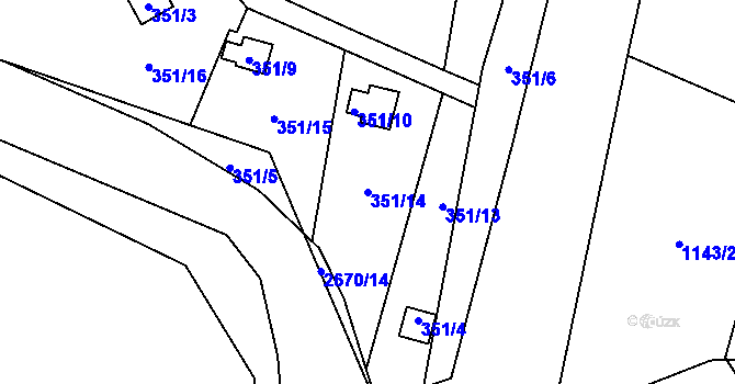 Parcela st. 351/14 v KÚ Prostřední Suchá, Katastrální mapa