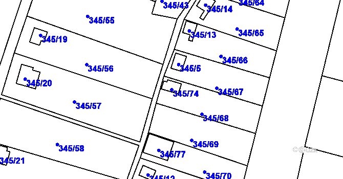 Parcela st. 345/74 v KÚ Prostřední Suchá, Katastrální mapa